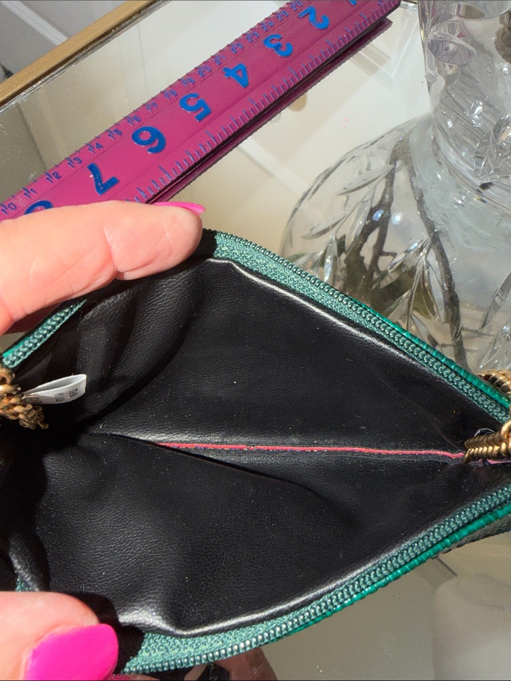 Bottega Veneta Blue and Green Textured Leather Zip Pouch - Picture 7 of 8